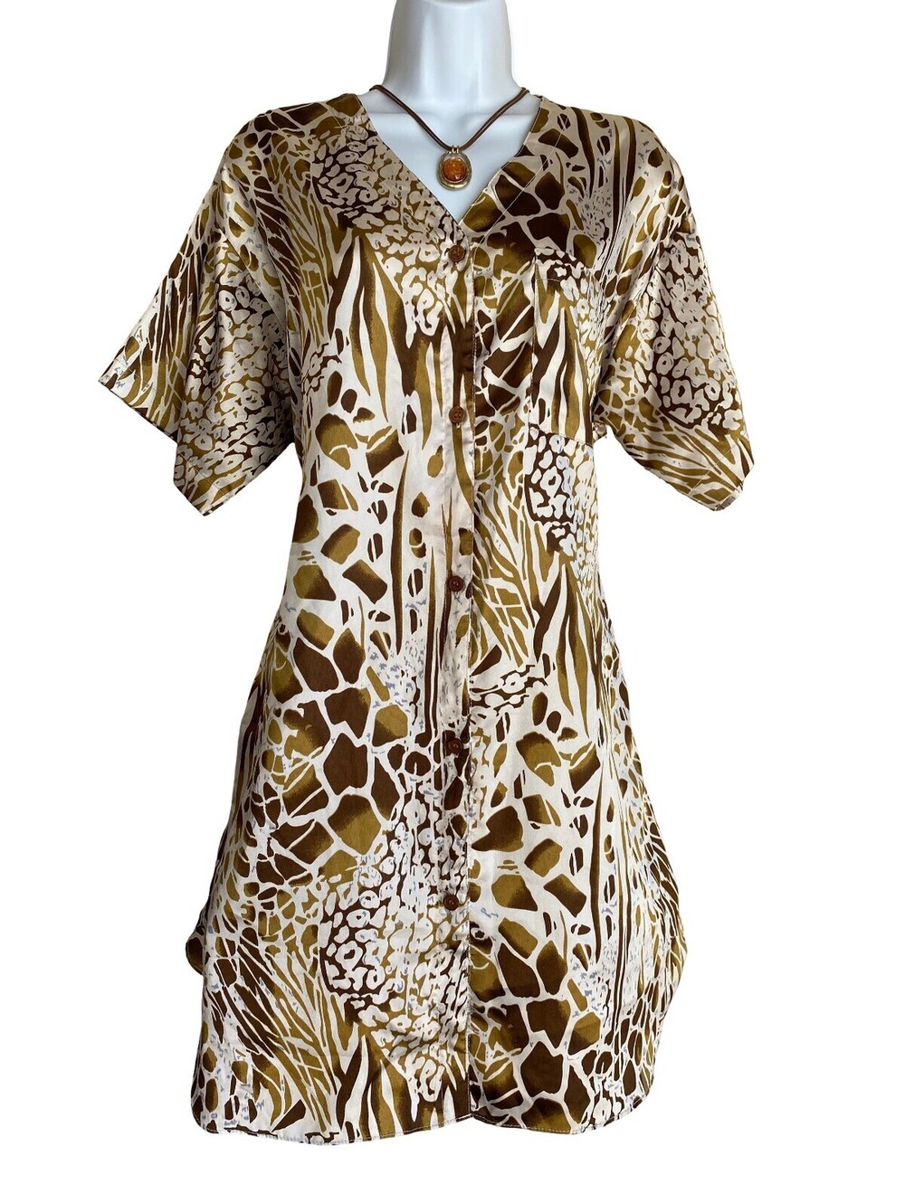 VTG Style Winlar Large Brown Beige Animal Print Shirt Dress Mob Wife Whimsigoth